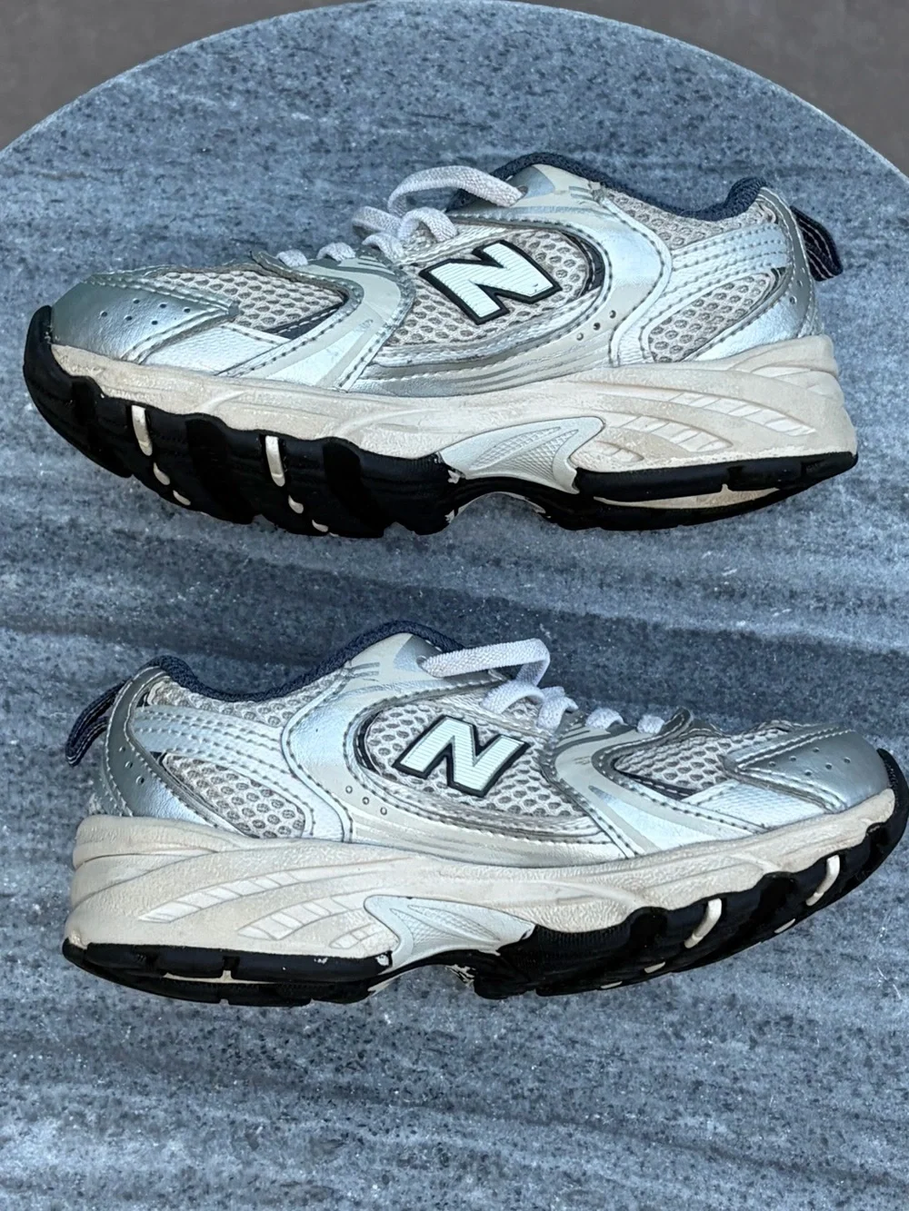 New Balance Kids Silver and Navy Trail Sneakers